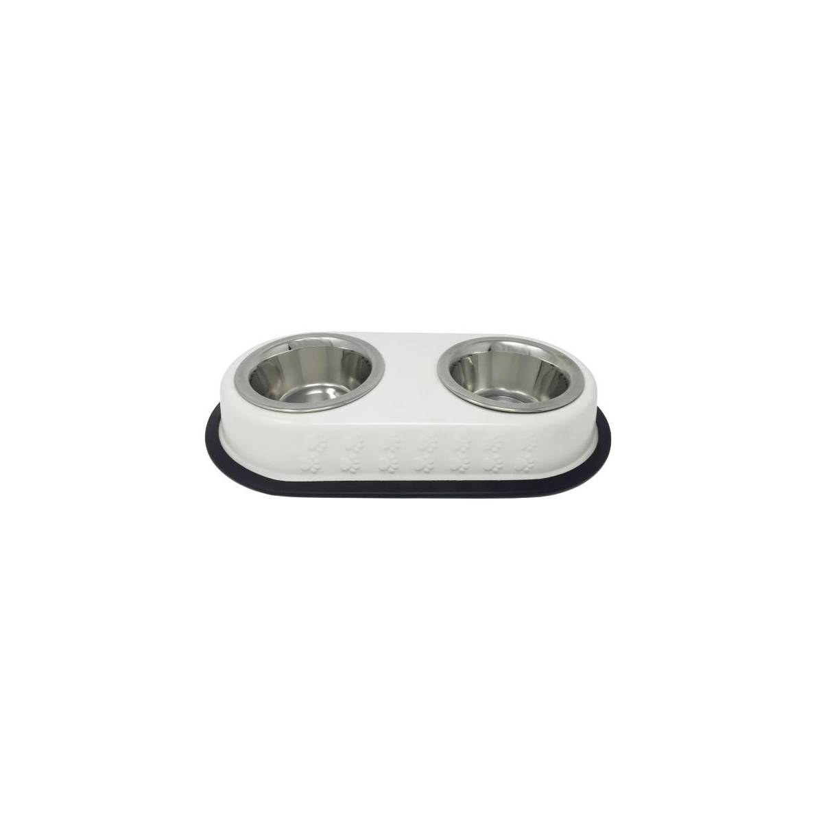 Yarro miska metalowa podwójna dla psa na białej, wytłaczanej podstawce 2x16,5cm y2816