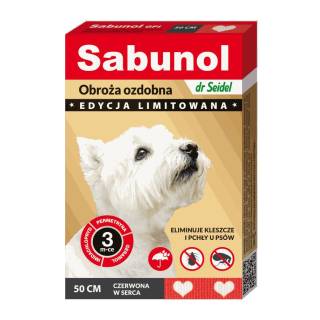 Sabunol gpi obroża ozdobna czerwona w serca przeciw kleszczom i pchłom dla psów 50cm
