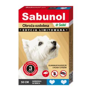 Sabunol gpi obroża ozdobna niebieska w serca przeciw kleszczom i pchłom dla psów 50cm