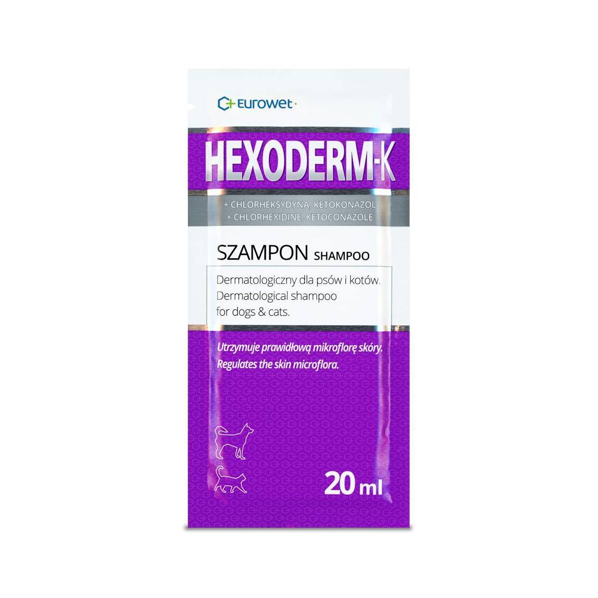 EUROWET Hexoderm K - dermatologiczny szampon dla psów i kotów z chlorheksydyną i ketokonazolem, saszetka 20ml