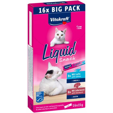 VITAKRAFT CAT LIQUID SNACK przysmak z wątróbką i łososiem 16sztuk